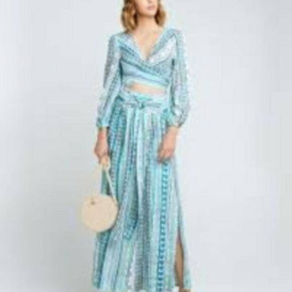 Zhu Ulma Paisley Wrap Pants Set Aqua Blue XS - Picture 9 of 9